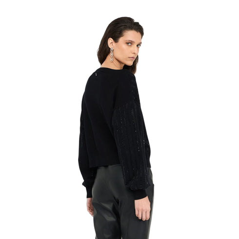 Maglia Donna con maniche ampie a palloncino e bordi a costine